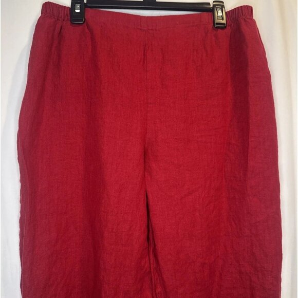 FLAX Women’s Red Linen Lagenlook Elastic Waist High Rise Pull On Pants Sz L - Picture 2 of 11
